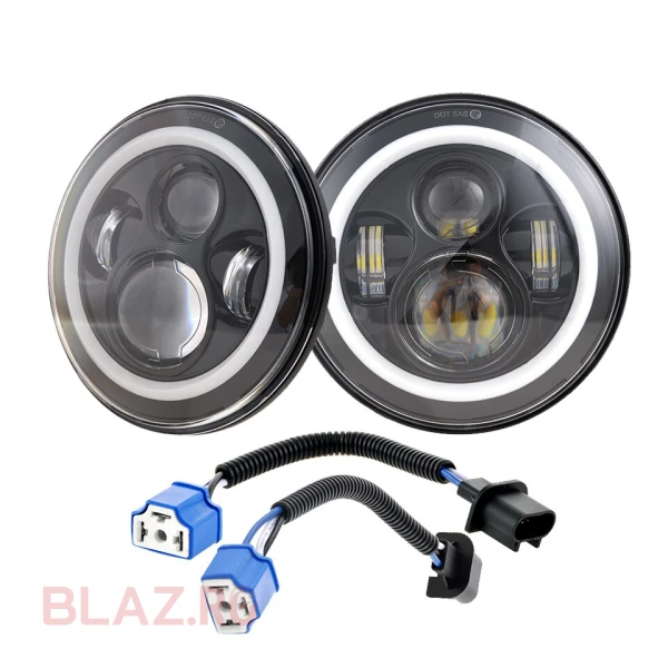 Set faruri led cu angel eyes jeep wrangler nissan patrol suzuki samurai